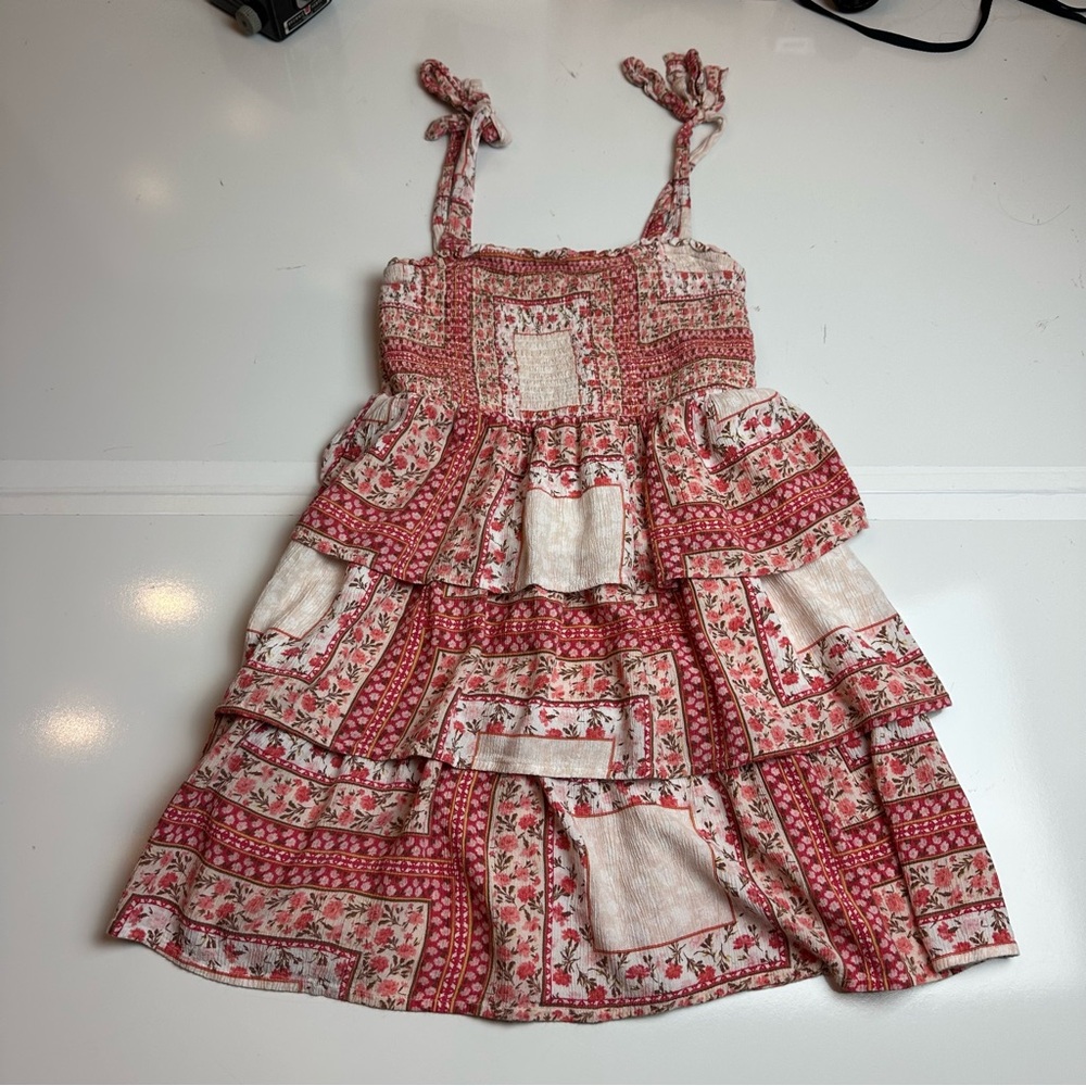 American Eagle Patchwork Tiered Sundress | Y2K Boho Cottagecore Pink Cream - Picture 2 of 11